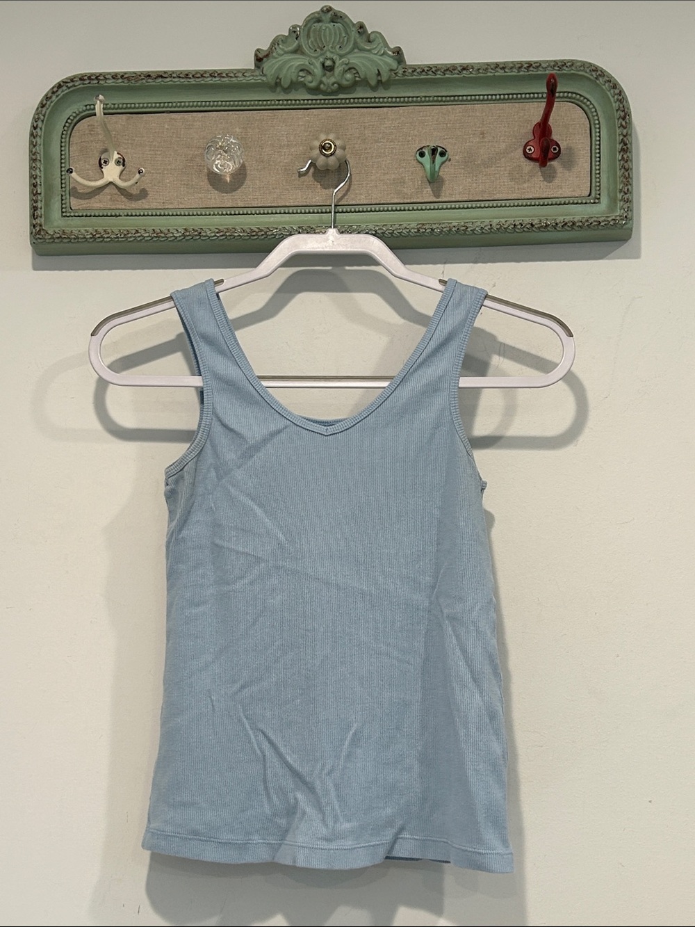 Serra Light powder Blue Ribbed Scoop neck sleeves Tank top women’s small stretch